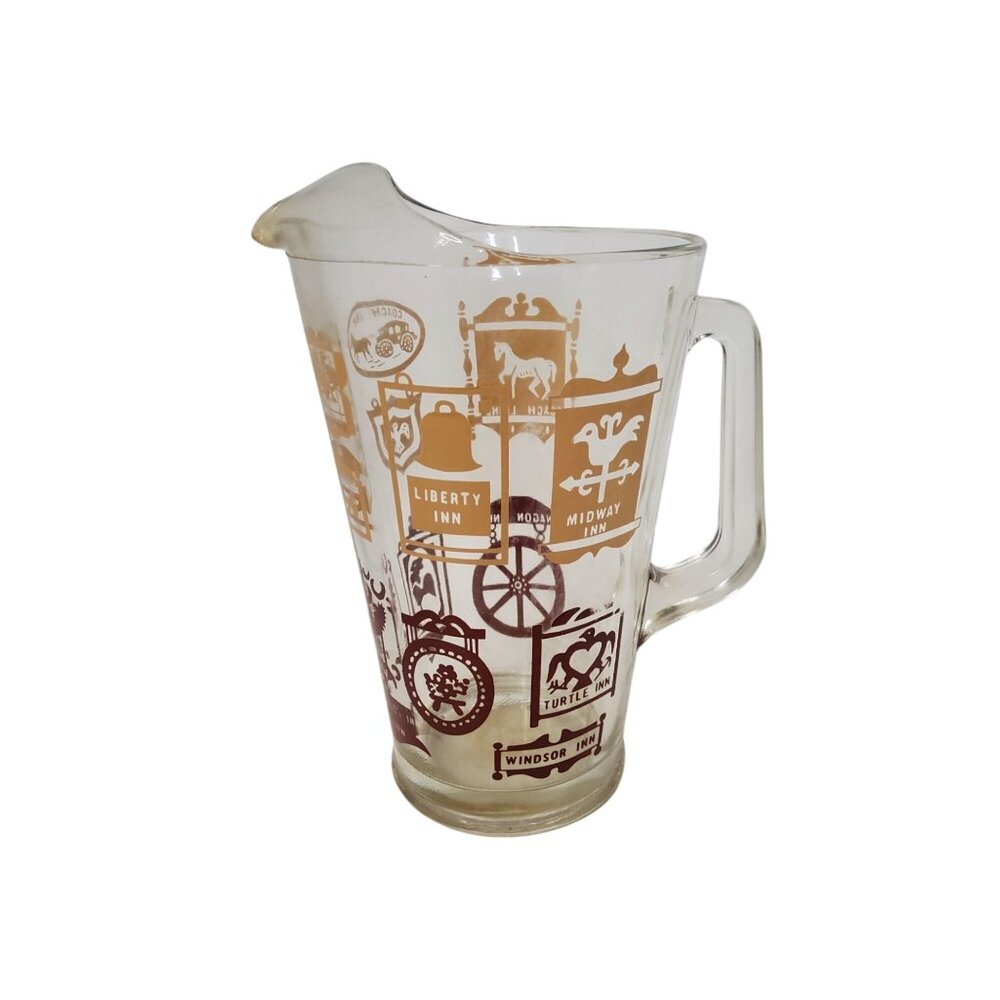 Vintage 1970's MCMColonial Inns Gold and Brown Heavy and thick Glass Pitcher